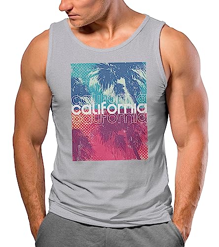 Neverless® Herren Tank-Top California Palmen Sommer Foto Print Aufdruck Muskelshirt grau XL von Neverless