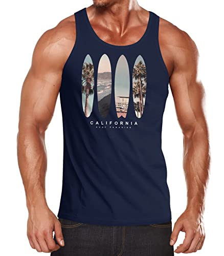 Neverless® Herren Tank-Top California Surf Paradise Surfboards Grafik Foto Print Kalifornien USA Amerika Sommer Muskelshirt Navy M von Neverless