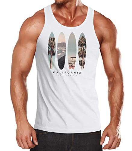 Neverless® Herren Tank-Top California Surf Paradise Surfboards Grafik Foto Print Kalifornien USA Amerika Sommer Muskelshirt weiß M von Neverless