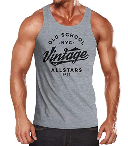 Neverless® Herren Tank-Top College Style Schriftzug Oldschool Vintage Allstars Design Muskelshirt Muscle Shirt grau L von Neverless