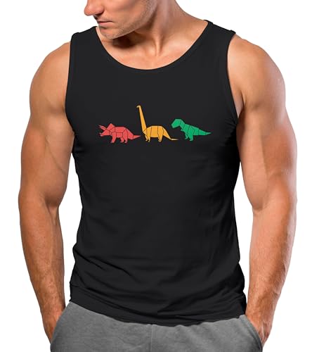 Neverless® Herren Tank-Top Dinosaurier Aufdruck Polygon Tiere Geometric Print Fashion Streetstyle Muskelshirt schwarz XL von Neverless