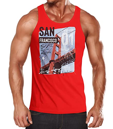 Neverless® Herren Tank-Top Foto Print San Francisco Golden Gate Bridge Sommer USA Amerika Muskelshirt Muscle Shirt rot XL von Neverless