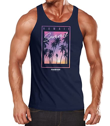 Neverless® Herren Tank-Top Hawaii Summer Schriftzug Palmen Foto-Print Sommer Surfing Muskelshirt Muscle Shirt Navy 3XL von Neverless