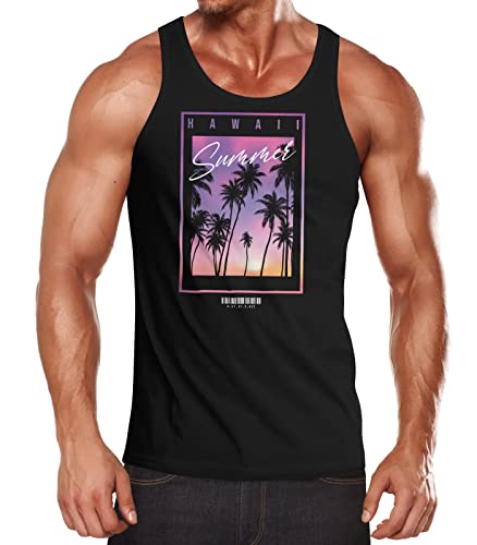 Neverless® Herren Tank-Top Hawaii Summer Schriftzug Palmen Foto-Print Sommer Surfing Muskelshirt Muscle Shirt schwarz S von Neverless