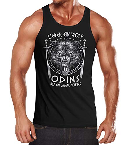 Neverless® Herren Tank-Top Lieber EIN Wolf Odins als EIN Lamm Gottes nordische Mythologie Wikinger Muskelshirt Muscle Shirt schwarz 3XL von Neverless