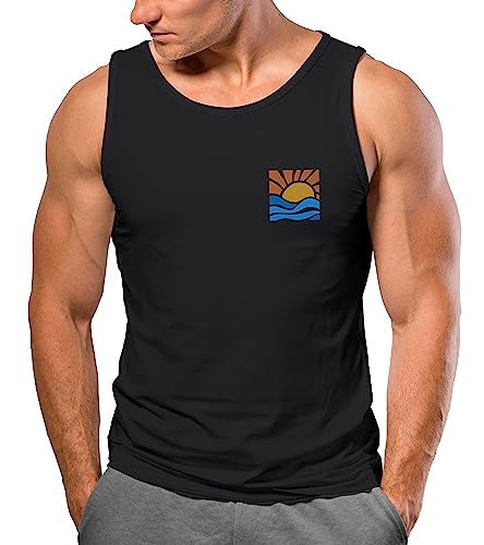 Neverless® Herren Tank-Top Logo Print Sommer Sonne Welle Strand Beach Style Muskelshirt schwarz XXL von Neverless