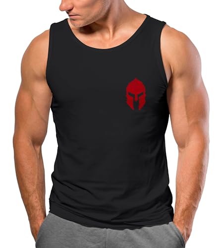 Neverless® Herren Tank-Top Logo Print Sparta-Helm Spartaner Gladiator Krieger Warrior Fashion Gym Streetstyle Muskelshirt schwarz/rot S von Neverless