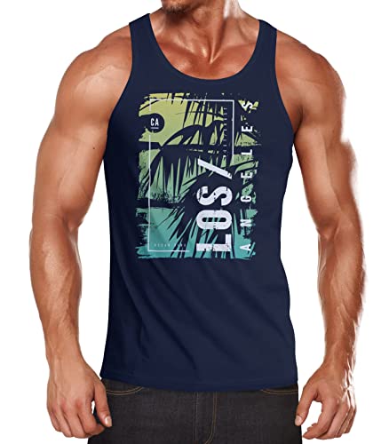 Neverless® Herren Tank-Top Los Angeles LA Ocean Side Sommer Palmen Aufdruck Print Schrift Bedruckt Muskelshirt Navy-grün L von Neverless