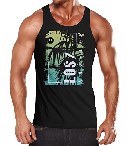 Neverless® Herren Tank-Top Los Angeles LA Ocean Side Sommer Palmen Aufdruck Print Schrift Bedruckt Muskelshirt schwarz-grün XXL von Neverless