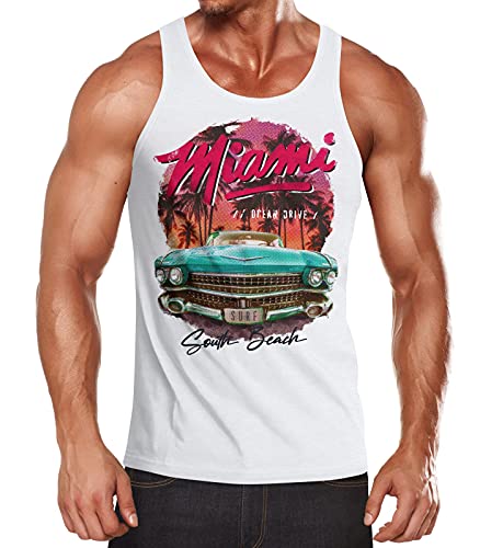 Neverless® Herren Tank-Top Miami Ocean Drive South Beach Oldtimer Muskelshirt Muscle Shirt weiß-pink L von Neverless