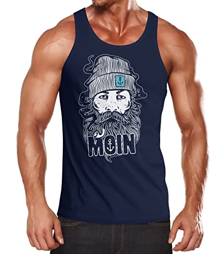 Neverless® Herren Tank-Top Moin Kapitän Bart Anker Nordisch Nordmann Norddeutsch Print Aufdruck Fashion Streetstyle Muskelshirt Navy M von Neverless