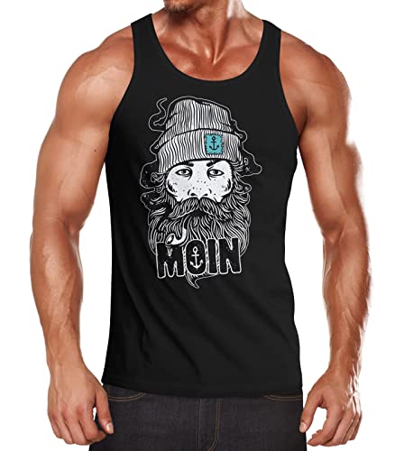 Neverless® Herren Tank-Top Moin Kapitän Bart Anker Nordisch Nordmann Norddeutsch Print Aufdruck Fashion Streetstyle Muskelshirt schwarz M von Neverless