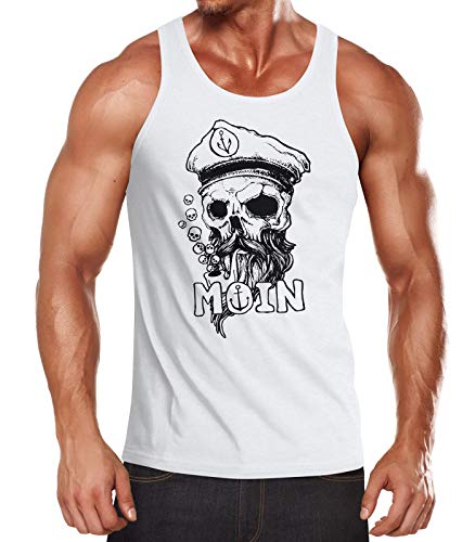 Neverless® Herren Tank-Top Moin Kapitän Totenkopf Anker Bart Hamburg Muskelshirt Muscle Shirt weiß XL von Neverless