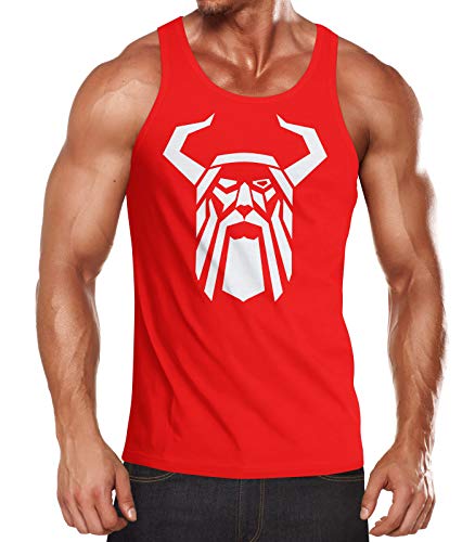 Neverless® Herren Tank-Top Odin Helm Krieger Valhalla Fashion Streetstyle Muskelshirt Muscle Shirt rot L von Neverless