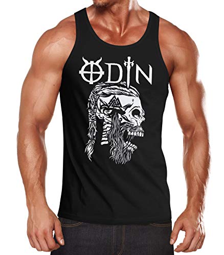 Neverless® Herren Tank-Top Odin Totenkopf Bart Nordische Mythologie Ragnar Lodbrok Muskelshirt Muscle Shirt schwarz L von Neverless