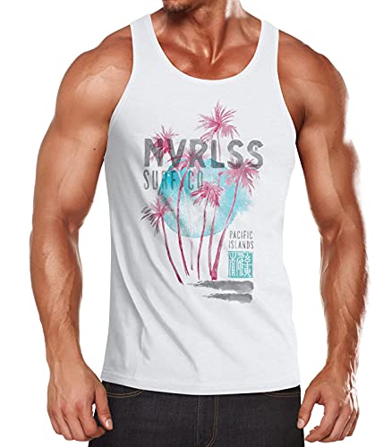 Neverless® Herren Tank-Top Palmen Sommer Strand Surfing Surf Pacific Island Fashion Streetstyle Muskelshirt Muscle Shirt weiß M von Neverless