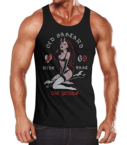 Neverless® Herren Tank-Top Pin up Girl Racing Design Ride Fast Die Young Schriftzug Muskelshirt Muscle Shirt schwarz S von Neverless