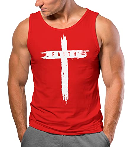 Neverless® Herren Tank-Top Print Aufdruck Kreuz Cross Faith Glaube Trend-Motiv Techwear Fashion Streetstyle Muskelshirt rot M von Neverless