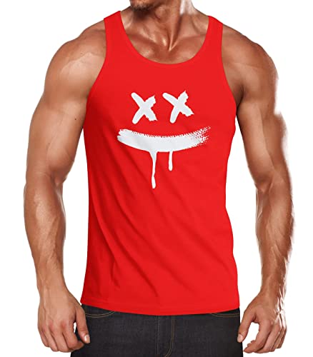 Neverless® Herren Tank-Top Print Bedruckt Aufdruck Creepy Smile Verücktes Lächeln Sneaky Muskelshirt Muscle Shirt rot M von Neverless