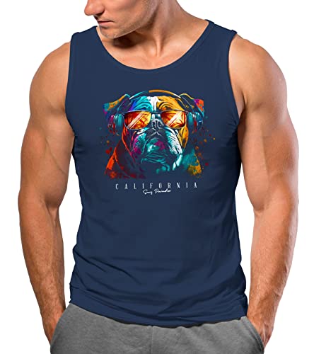 Neverless® Herren Tank-Top Print California Bulldog Musik Kunst Motiv DJ Muskelshirt Navy 3XL von Neverless