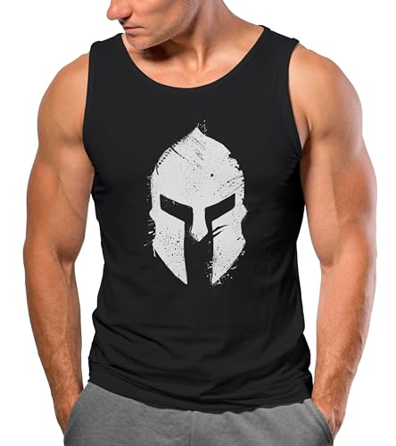 Neverless® Herren Tank-Top Print Sparta-Helm Aufdruck Gladiator Krieger Warrior Spartaner Gym Fitness Muskelshirt schwarz -Weiss L von Neverless