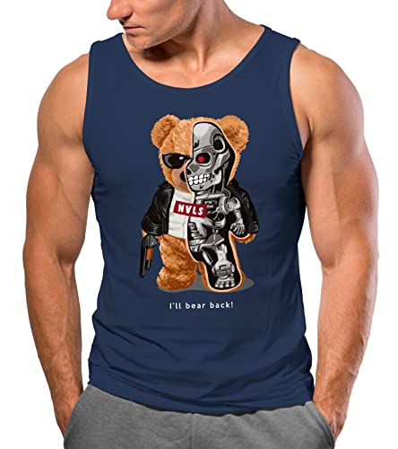 Neverless® Herren Tank-Top Print Teddy Bär I'll Bear Back Meme Parodie Spruch Techwear Fashion Streetstyle Muskelshirt Navy L von Neverless