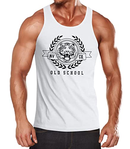 Neverless® Herren Tank-Top Schriftzug Oldschool Print Tiger Bedruck Muskelshirt Muscle Shirt Weiss-schwarz L von Neverless