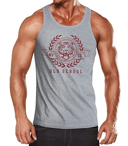 Neverless® Herren Tank-Top Schriftzug Oldschool Print Tiger Bedruck Muskelshirt Muscle Shirt grau-rot M von Neverless