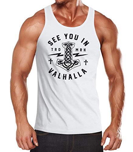 Neverless® Herren Tank-Top See You in Valhalla Valknut Mjölnir Thor Hammer Muskelshirt Muscle Shirt weiß XXL von Neverless