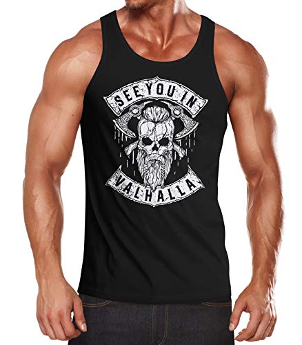 Neverless® Herren Tank-Top See You in Valhalla Wikinger Totenkopf Skull Muskelshirt Muscle Shirt schwarz L von Neverless