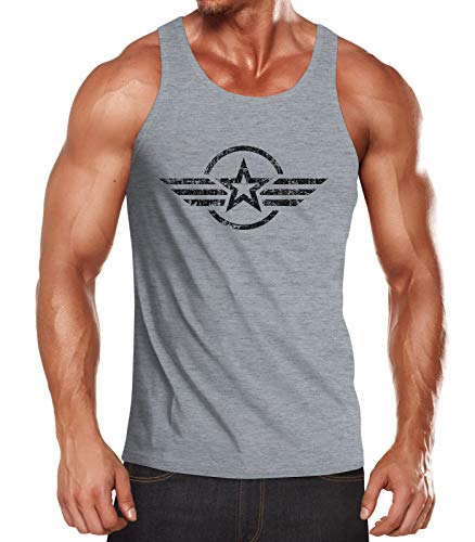 Neverless® Herren Tank-Top Shirt Airforce Symbol Stern Army Military Aufdruck Emblem Muskelshirt Muscle Shirt grau S von Neverless