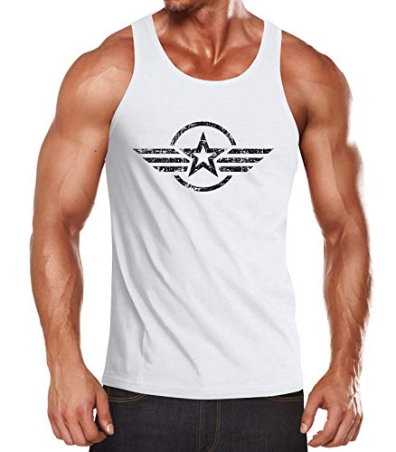 Neverless® Herren Tank-Top Shirt Airforce Symbol Stern Army Military Aufdruck Emblem Muskelshirt Muscle Shirt weiß L von Neverless