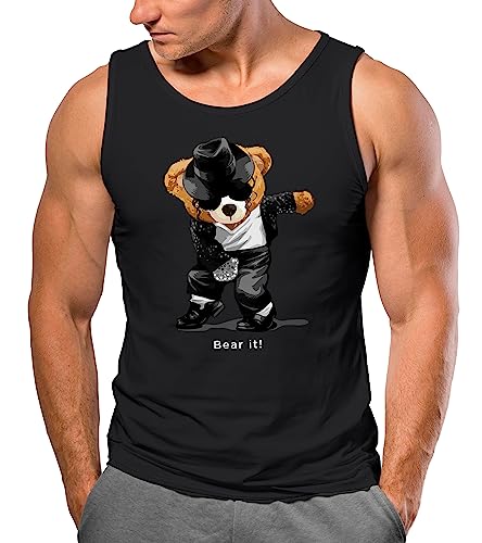 Neverless® Herren Tank-Top Shirt Jackson Bear Parodie Bear it! Teddy Bär Musik Print Aufdruck Muskelshirt schwarz L von Neverless