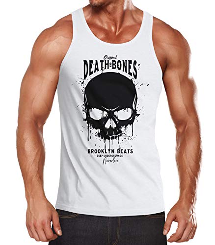 Neverless® Herren Tank-Top Skull Death and Bones Totenkopf Club Outfit Muskelshirt Muscle Shirt weiß XL von Neverless