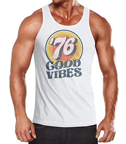 Neverless® Herren Tank-Top Sommer Good Vibes 70er Jahre Retro Print Hippie Style Muskelshirt Muscle Shirt weiß XL von Neverless