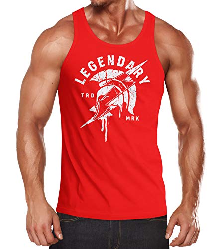 Neverless® Herren Tank-Top Sparta Schrift Legendary Spartan Helmet Lightning Flash Blitz Muskelshirt Muscle Shirt rot XXL von Neverless