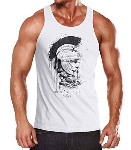 Neverless® Herren Tank-Top Sparta Spartaner Kopf Helm Krieger Fashion Streetstyle Muskelshirt Muscle Shirt weiß L von Neverless
