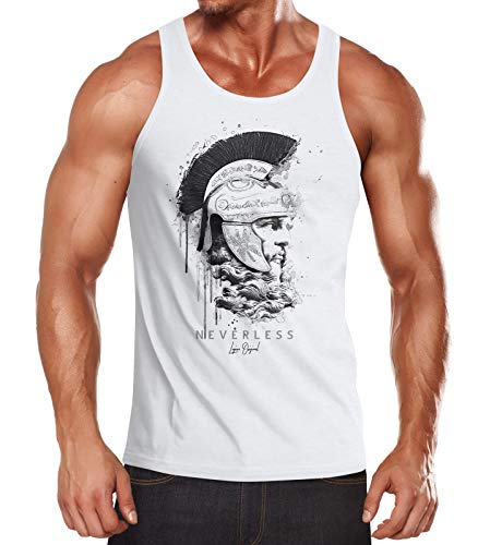 Neverless® Herren Tank-Top Sparta Spartaner Kopf Helm Krieger Fashion Streetstyle Muskelshirt Muscle Shirt weiß S von Neverless