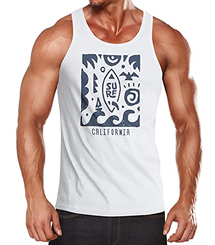 Neverless® Herren Tank-Top Surf California Ethno Welle Meer Sommer Sonne Muskelshirt Muscle Shirt weiß L von Neverless