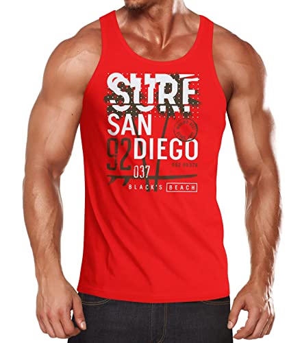 Neverless® Herren Tank-Top Surf Design San Diego Palmen Beach Strand Sommer Palmen Muskelshirt Muscle Shirt rot 3XL von Neverless