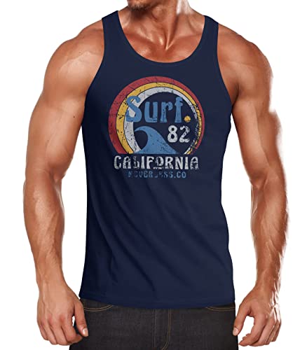 Neverless® Herren Tank-Top Surf Logo California USA Welle Surfing Style Aufdruck Print Fashion Muskelshirt Navy M von Neverless