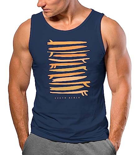 Neverless® Herren Tank-Top Surfboards South Beach California USA Sommer Surfing Motiv Fashion Muskelshirt Navy-gelb L von Neverless