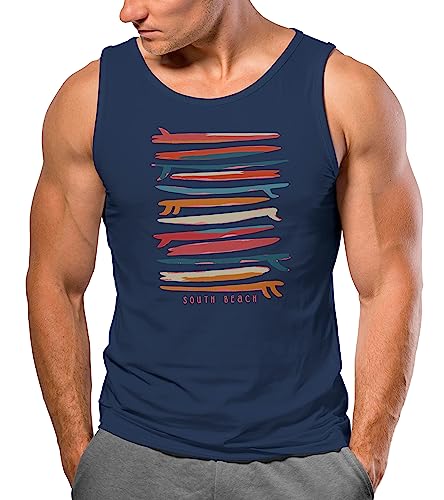 Neverless® Herren Tank-Top Surfboards South Beach California USA Sommer Surfing Motiv Fashion Muskelshirt Navy-rot XXL von Neverless