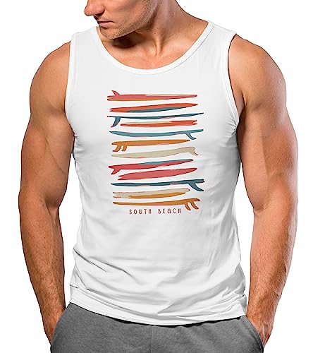 Neverless® Herren Tank-Top Surfboards South Beach California USA Sommer Surfing Motiv Fashion Muskelshirt Weiss-rot L von Neverless