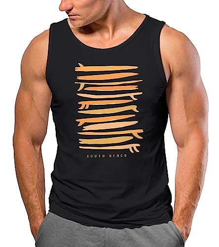 Neverless® Herren Tank-Top Surfboards South Beach California USA Sommer Surfing Motiv Fashion Muskelshirt schwarz-gelb L von Neverless