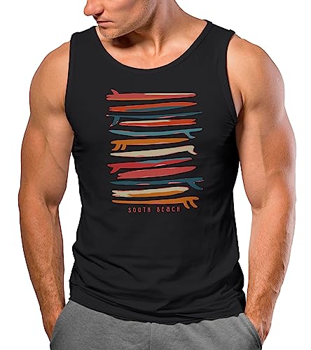 Neverless® Herren Tank-Top Surfboards South Beach California USA Sommer Surfing Motiv Fashion Muskelshirt schwarz-rot L von Neverless