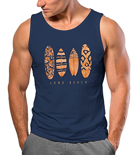 Neverless® Herren Tank-Top Surfing Fashion Aufdruck Long Beach Surfboard Sommer Strand Streetstyle Muskelshirt Navy-gelb 3XL von Neverless