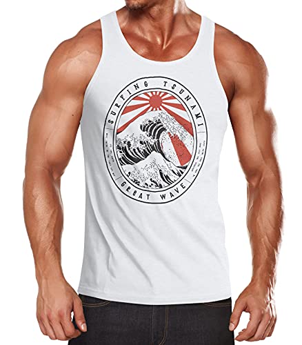 Neverless® Herren Tank-Top Surfing Tsunami Great Wave Japan Vintage Retro Muskelshirt Muscle Shirt weiß L von Neverless