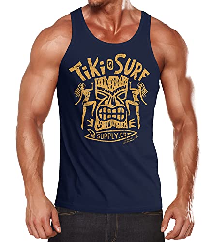Neverless® Herren Tank-Top Tiki Maske Surf Honolulu Hawaii Beach Supply Sommer Sonne Muskelshirt Muscle Shirt Navy gelb L von Neverless