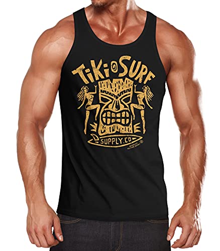 Neverless® Herren Tank-Top Tiki Maske Surf Honolulu Hawaii Beach Supply Sommer Sonne Muskelshirt Muscle Shirt schwarz gelb XXL von Neverless